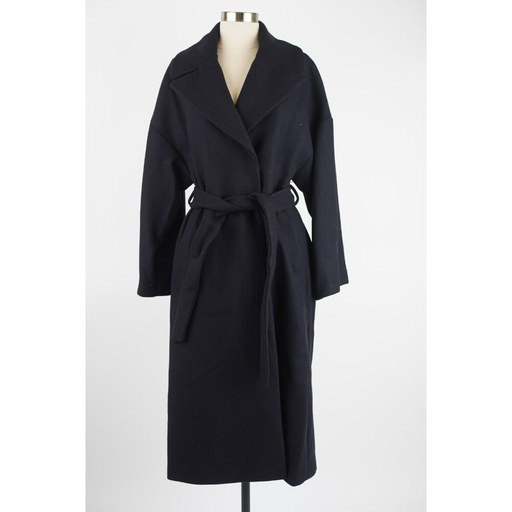 Mango Women's Abrigo Time Wide Lapel Wool-Blend Coat SZ S Black NWT